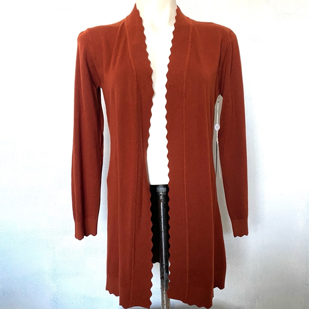 Rust Open-Front Cardigan Sweater